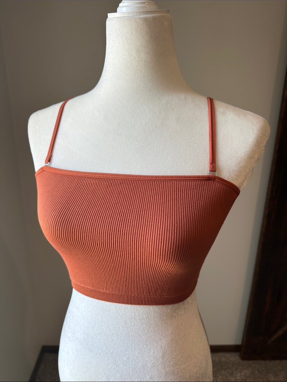 Abercrombie & Fitch Ribbed Rust Crop Top Tube Top Removable Straps